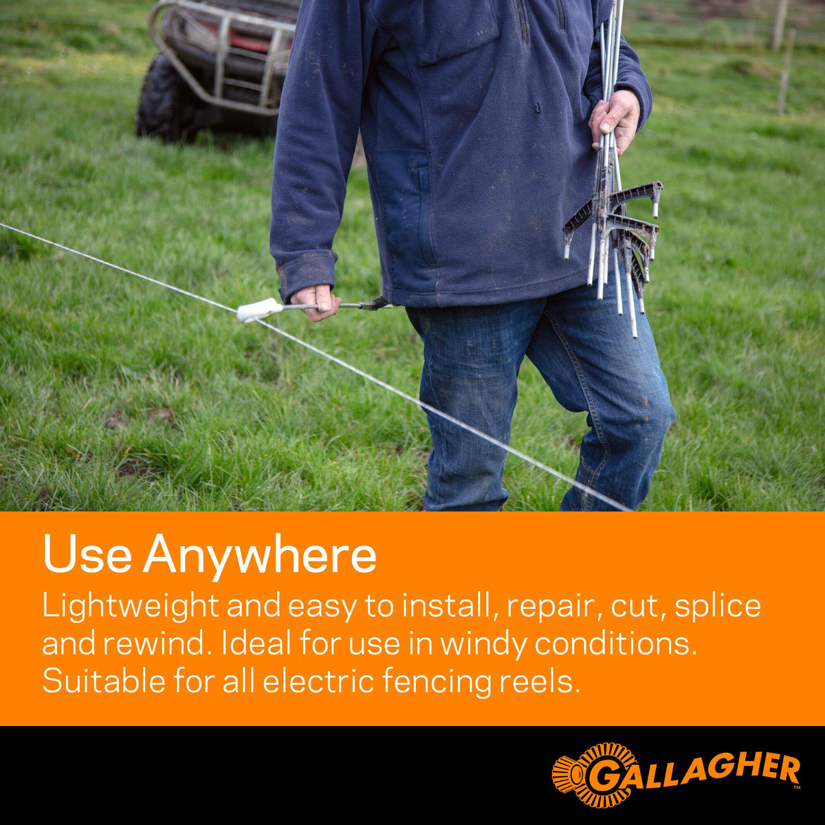 Gallagher 1/16" Electric Fence Polywire for Livestock, 1640ft Roll