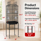 Yaheetech 64-Inch Open Top Bird Cage for Parakeets & Cockatiels, Black