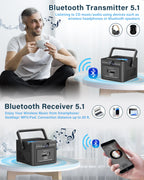 Boombox Cassette CD Player Combo with Bluetooth, 5000mAh Battery