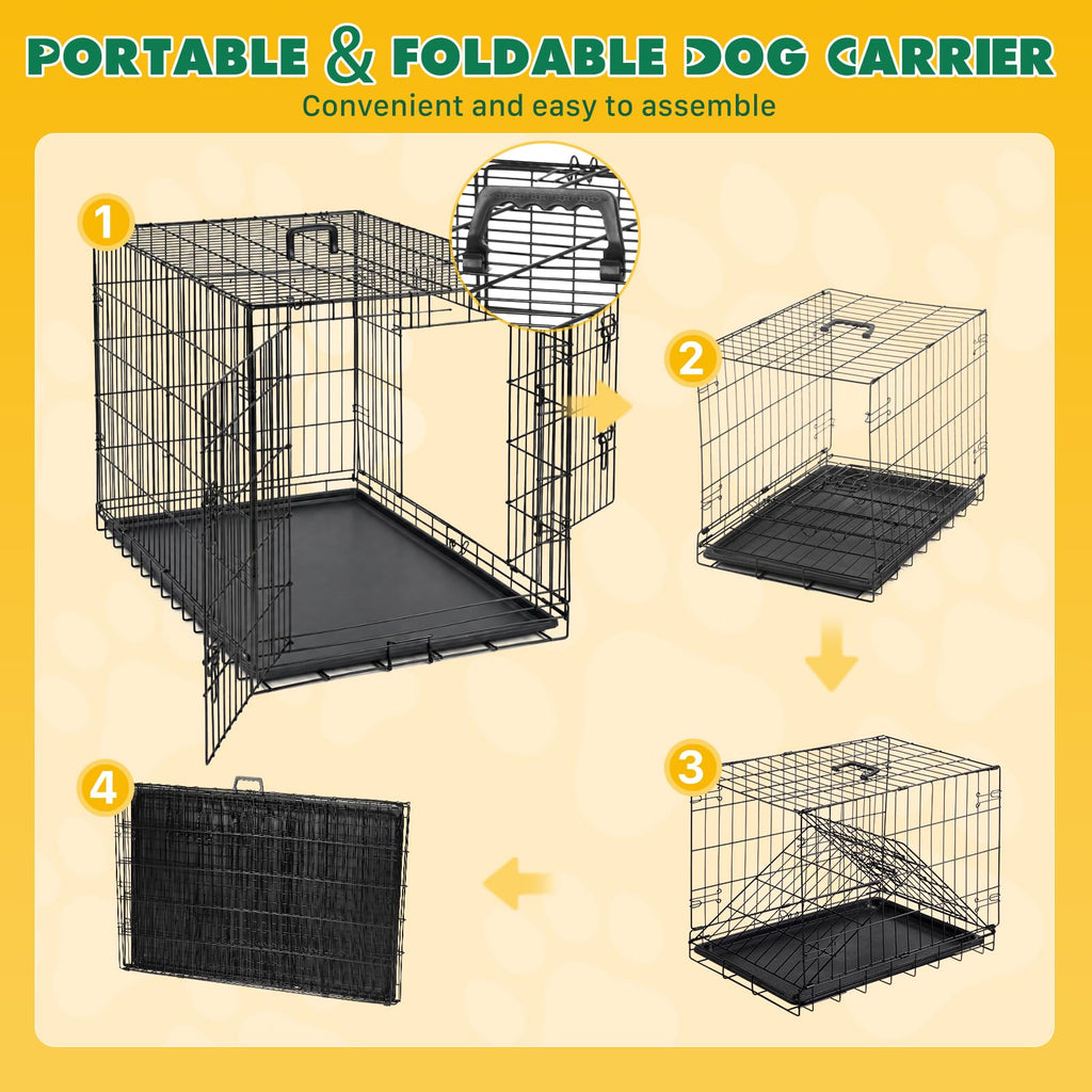 Large Dog Crate 42 Inch Foldable Double Door Dog Cage Pet Kennel