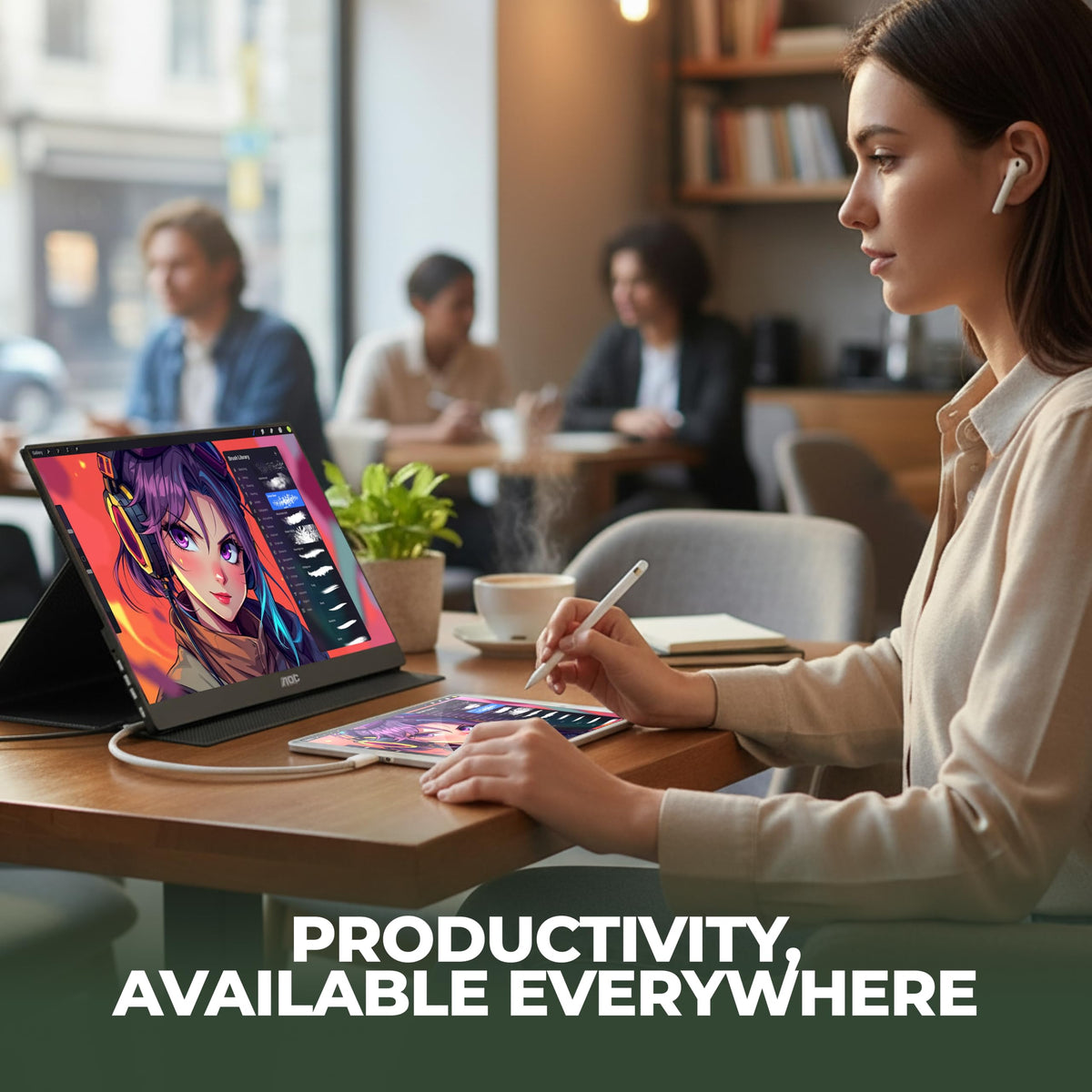 AOC 16" Portable Monitor FHD 60Hz USB-C IPS Ultra Slim Smart Cover 16T20