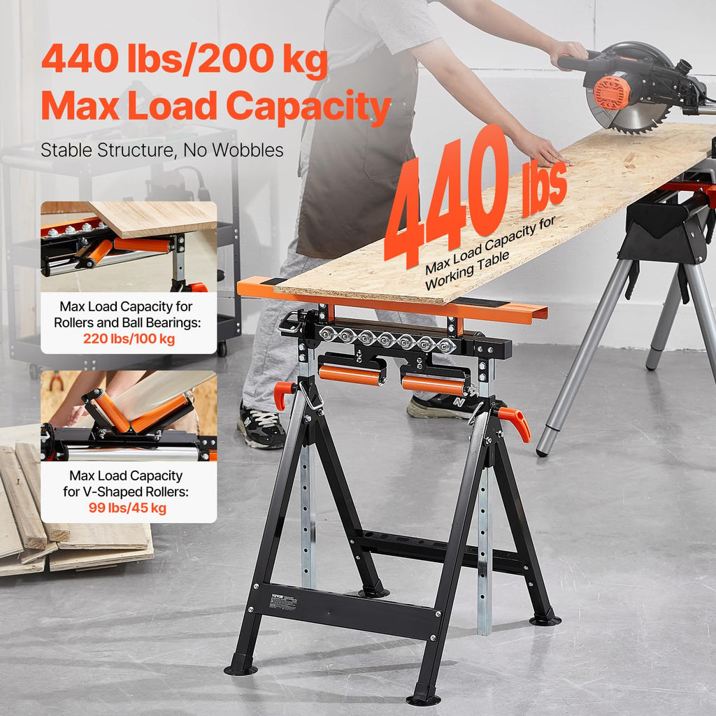 VEVOR 4-in-1 Roller Stand, 440 lb Load Capacity, 33-50 in Adjustable Height, Folding Heavy Duty with Rack & Polished Multi-Directional Roller Head