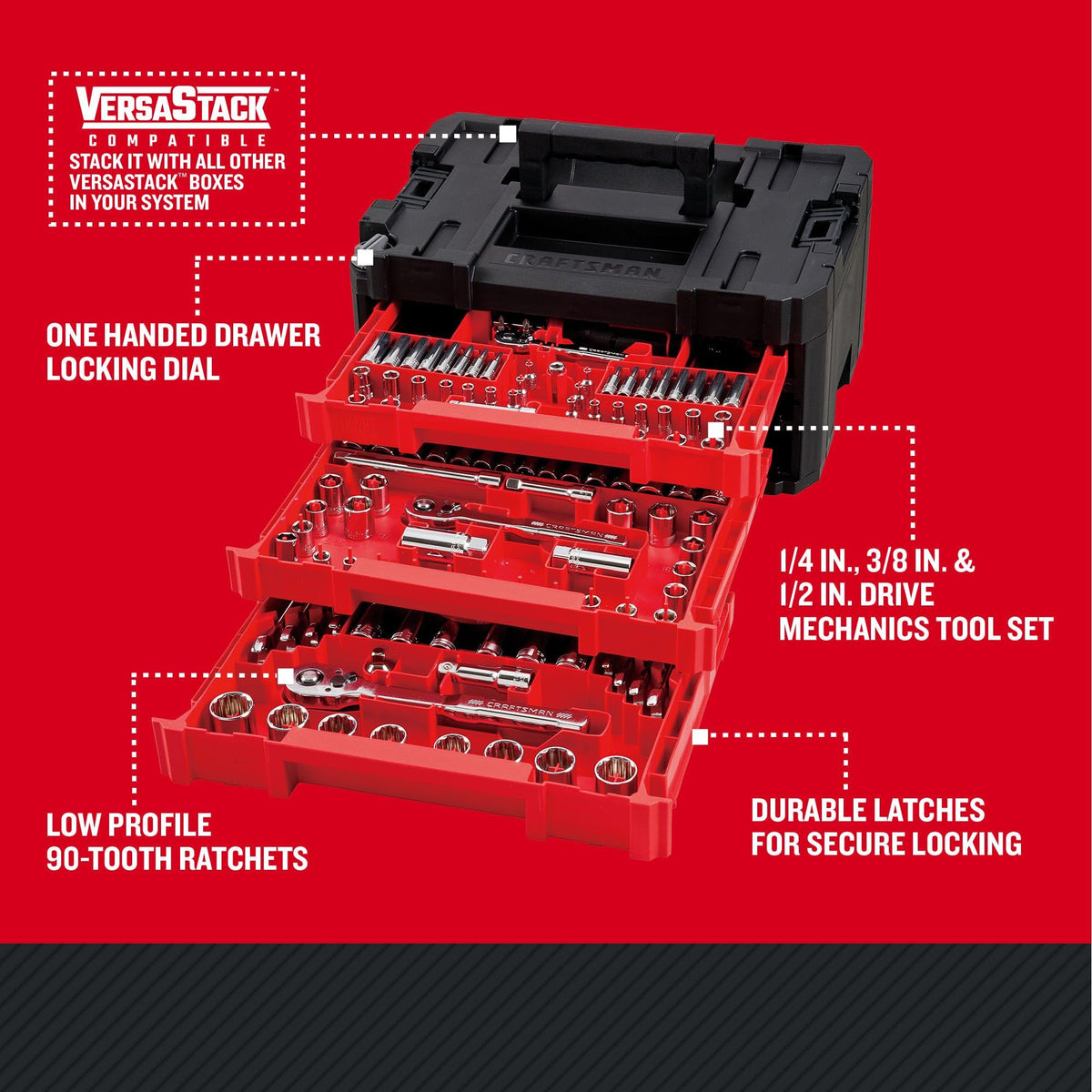 Craftsman 262-Piece Mechanic Tool Set with 3-Drawer VERSASTACK Box, SAE and Metric Socket Set, Car and Motorcycle Tool Kit with Combination Wrenches