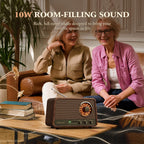 Vintage Wood AM FM Bluetooth Radio,10W Powerful Sound, Espresso