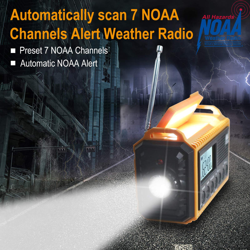 Emergency Radio, 5000mAh/18500mWh Weather Radio, Solar Hand Crank Radio with AM/FM/SW/NOAA Alert, Cell Phone Charger, Headphone Jack, Flashlight and