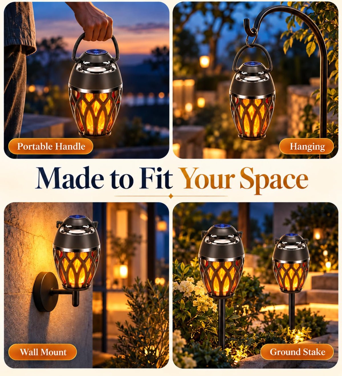 2 Pack Bluetooth Speakers Outdoor, Flame Effect Light, Gifts for Men Women