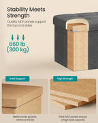 SONGMICS 43.3 Inches Folding Storage Ottoman Bench, Load 660 lb