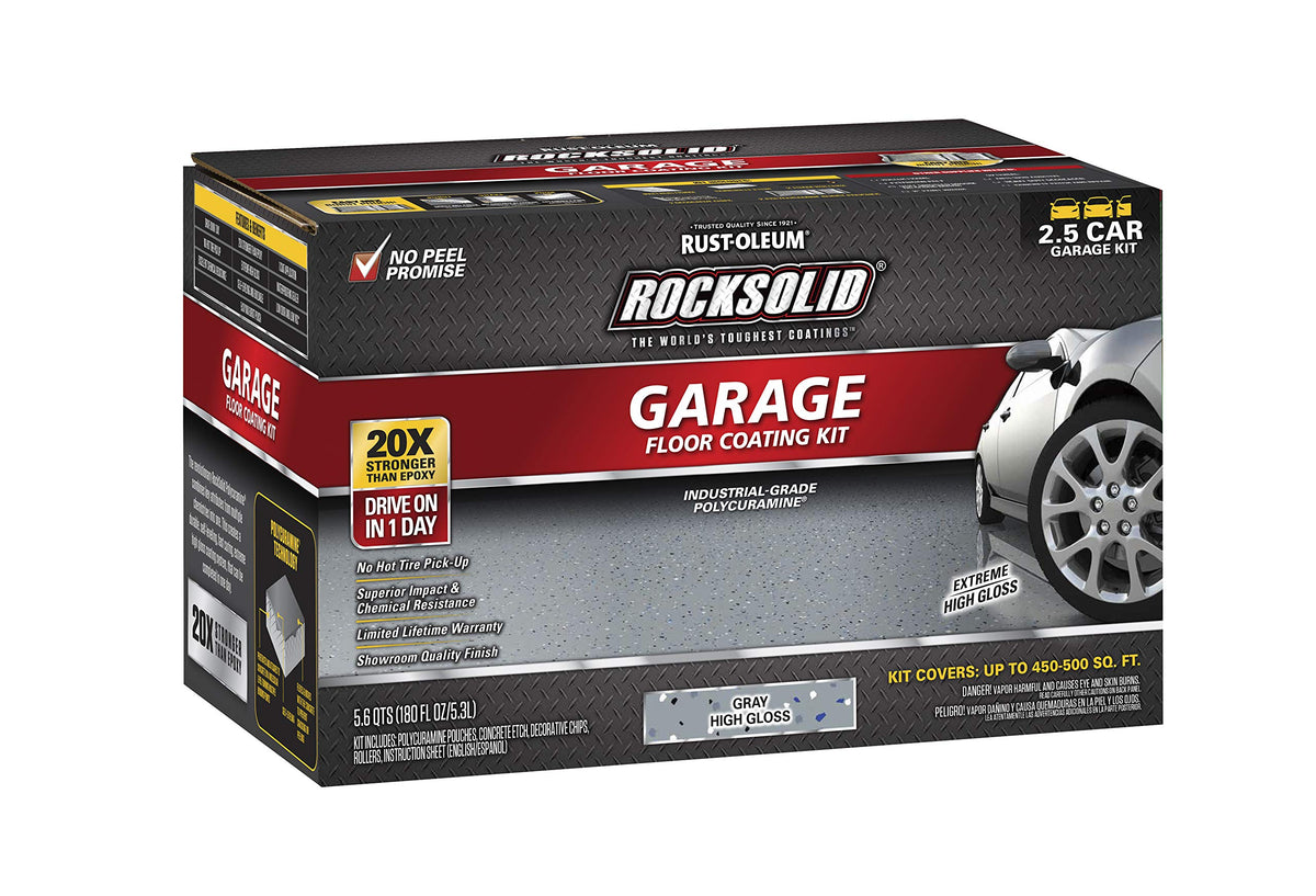 Rust-Oleum RockSolid Garage Floor Coating Kit, Gray, 2.5 Car Kit