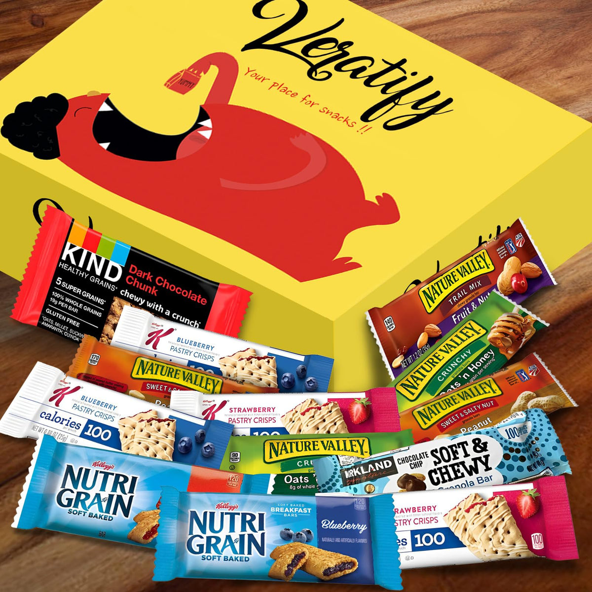 Veratify Healthy Mixed Snack Box (66 Count) Snacks Gift Basket Granola Bars Bulk Variety Grab and Go Men Women Adults Office Work Travel Employee
