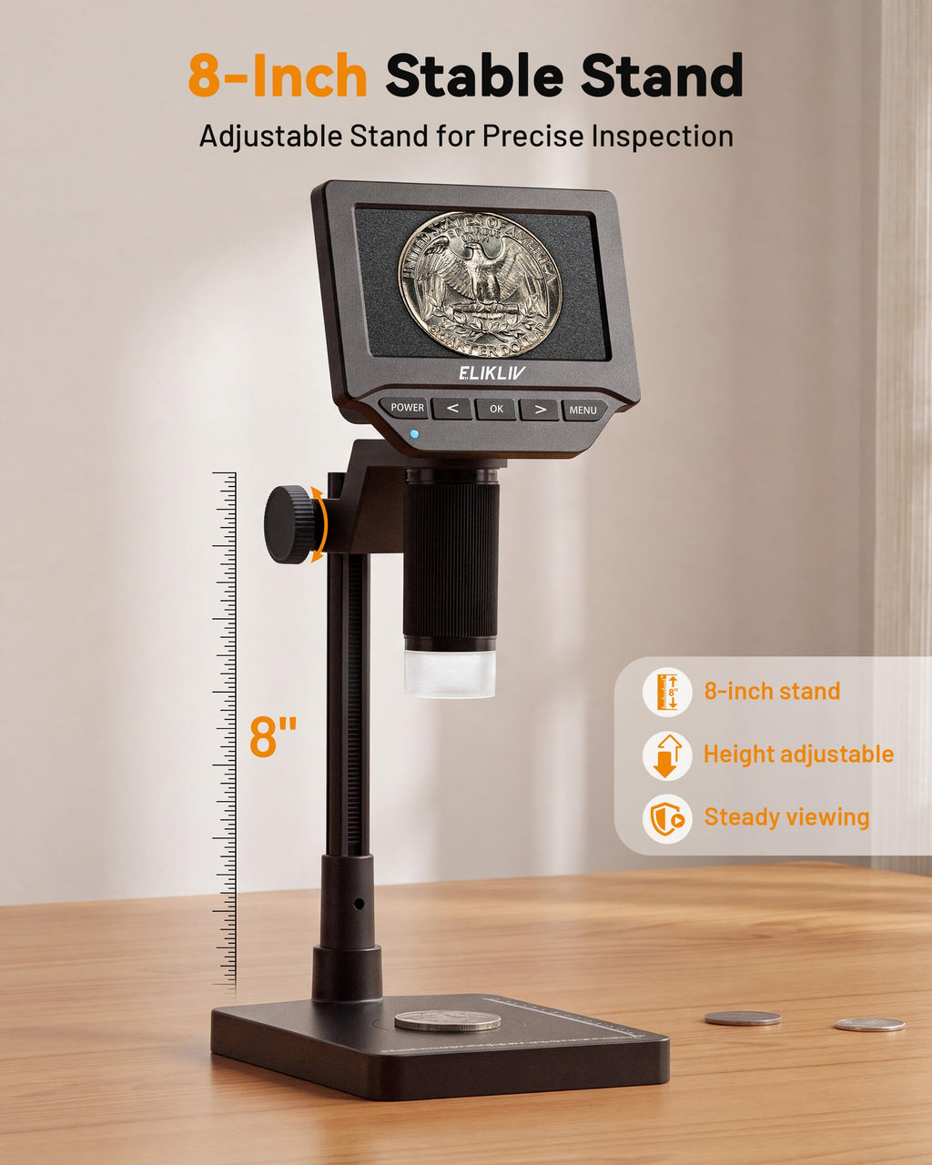 Elikliv Microscope, 4.3" Digital Coin Magnifier with Lights for Adults