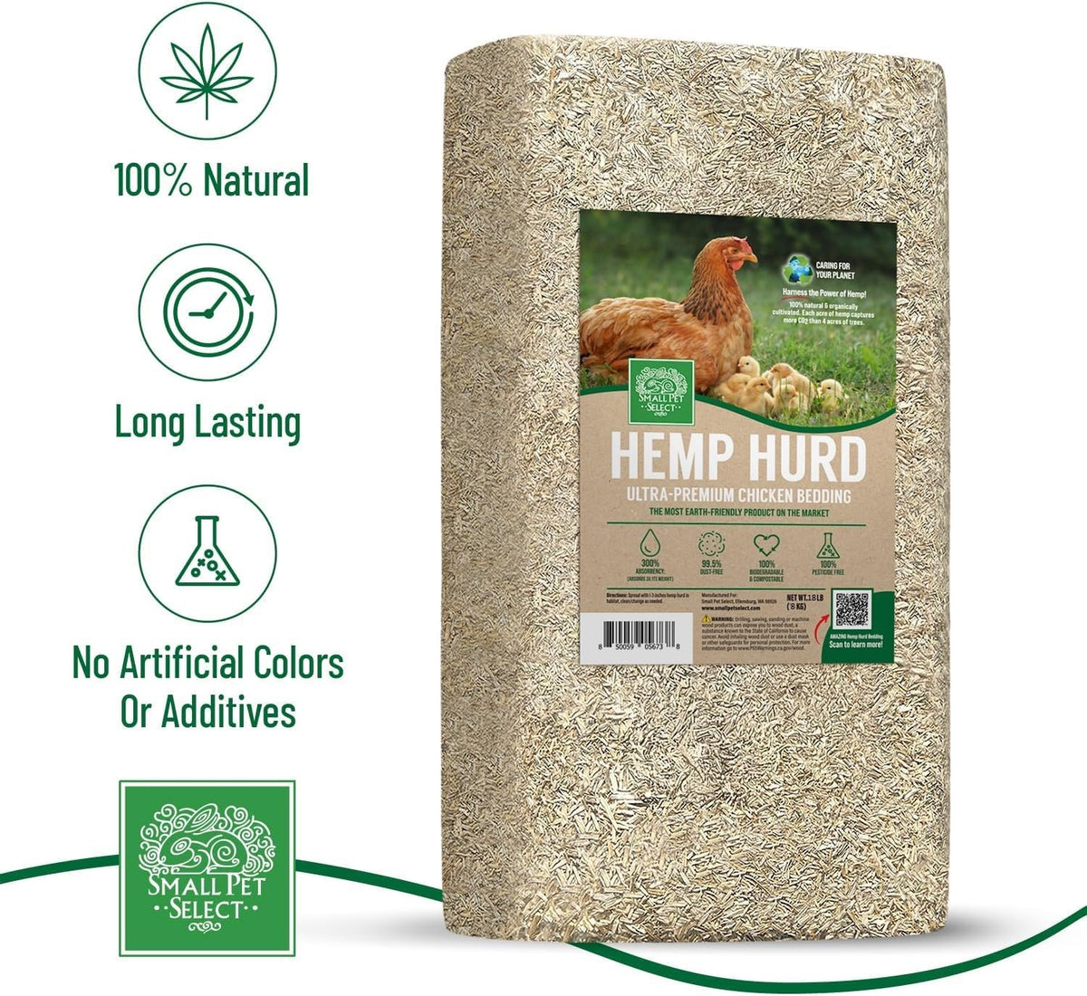 Small Pet Select Hemp HURD Chicken Coop Bedding, Odor Control, 18 lb