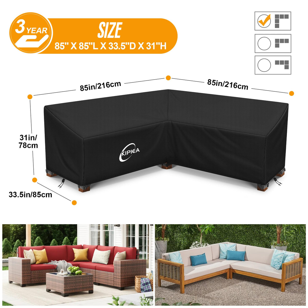 Patio V-Shaped Sectional Sofa Cover, 420D Heavy-Duty Oxford Fabric Outdoor Sectional Cover with 6 Windproof Buckles, Anti UV and No Tears, No Fading