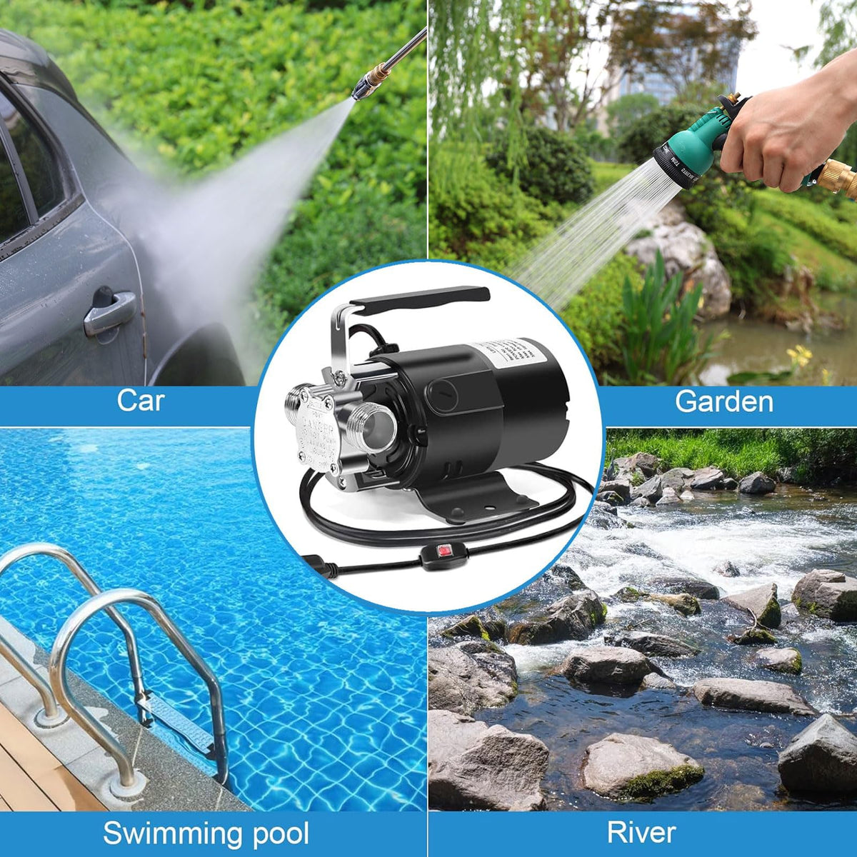 Water Transfer Pump, 115V 1/10HP Electric Utility Pump with On/Off Switch 2 * 6 ft Water Hoses Kit for Removing Water from Garden Pools Aquariums Hot