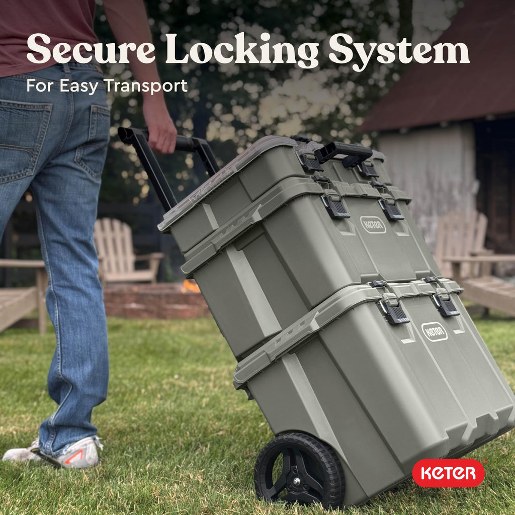 Keter Stack-N-Roll Outdoor Gear Organizer, 3-Piece Rolling Storage System