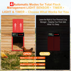 Solar Automatic Chicken Coop Door, Programmable Remote with 6 Modes (Red)