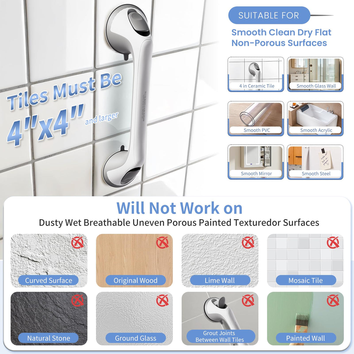 2 Pack Grab Bars for Shower, 16 Inch Shower Handles for Elderly
