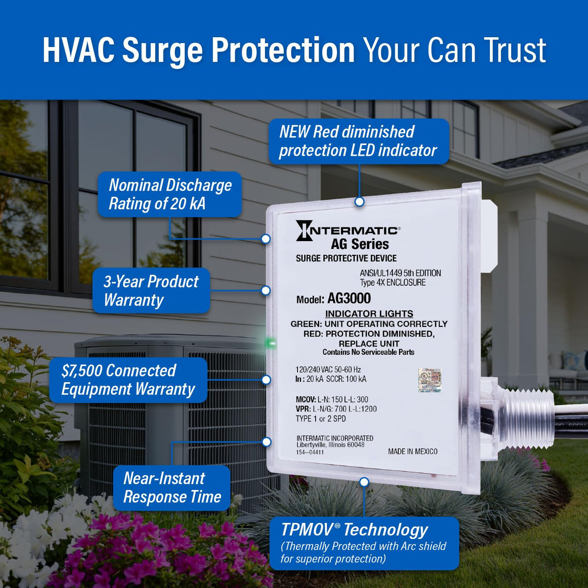 Intermatic AG3000 HVAC Surge Protective Device, 120/240 VAC