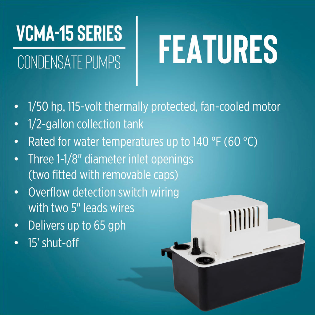 Little Giant VCMA-15ULST 115 Volt, 65 GPH, 1/50 HP Automatic Condensate Removal Pump for HVAC/Refrigeration Systems/Dehumidifiers with Overflow