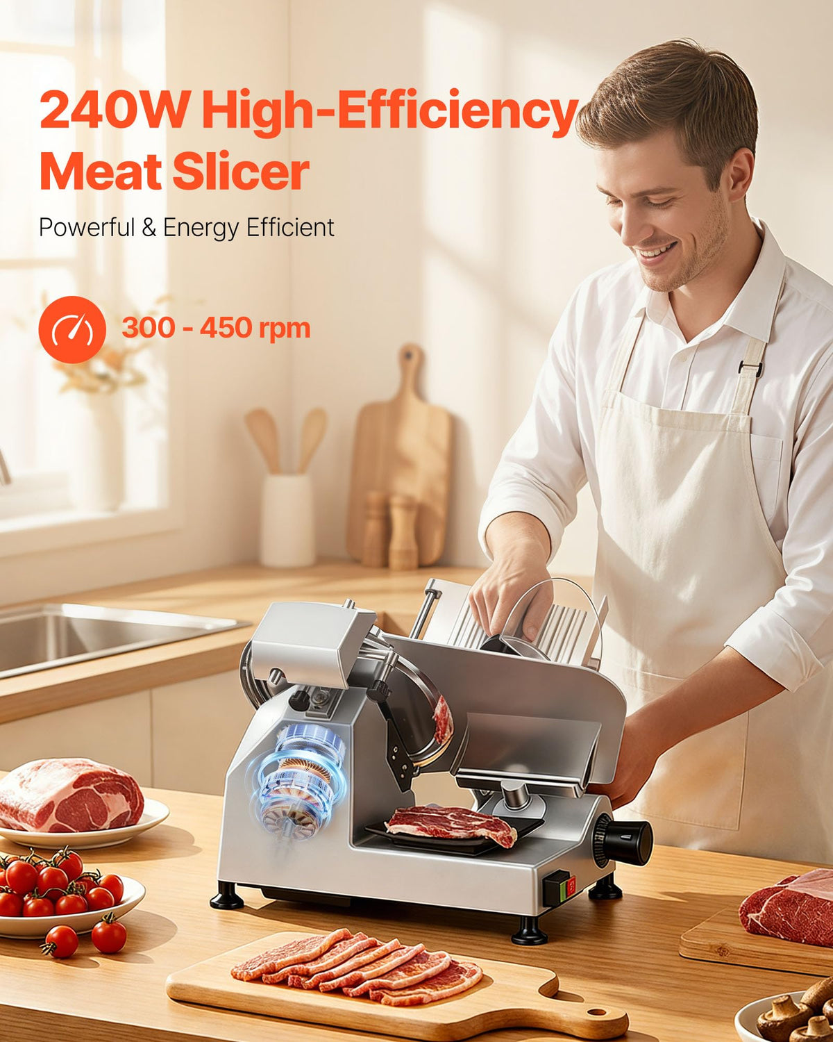 VEVOR Commercial Meat Slicer, 10 inch Electric Food Slicer, 240W Frozen Meat Deli Slicer, Premium Chromium-plated Steel Blade Semi-Auto Meat Slicer