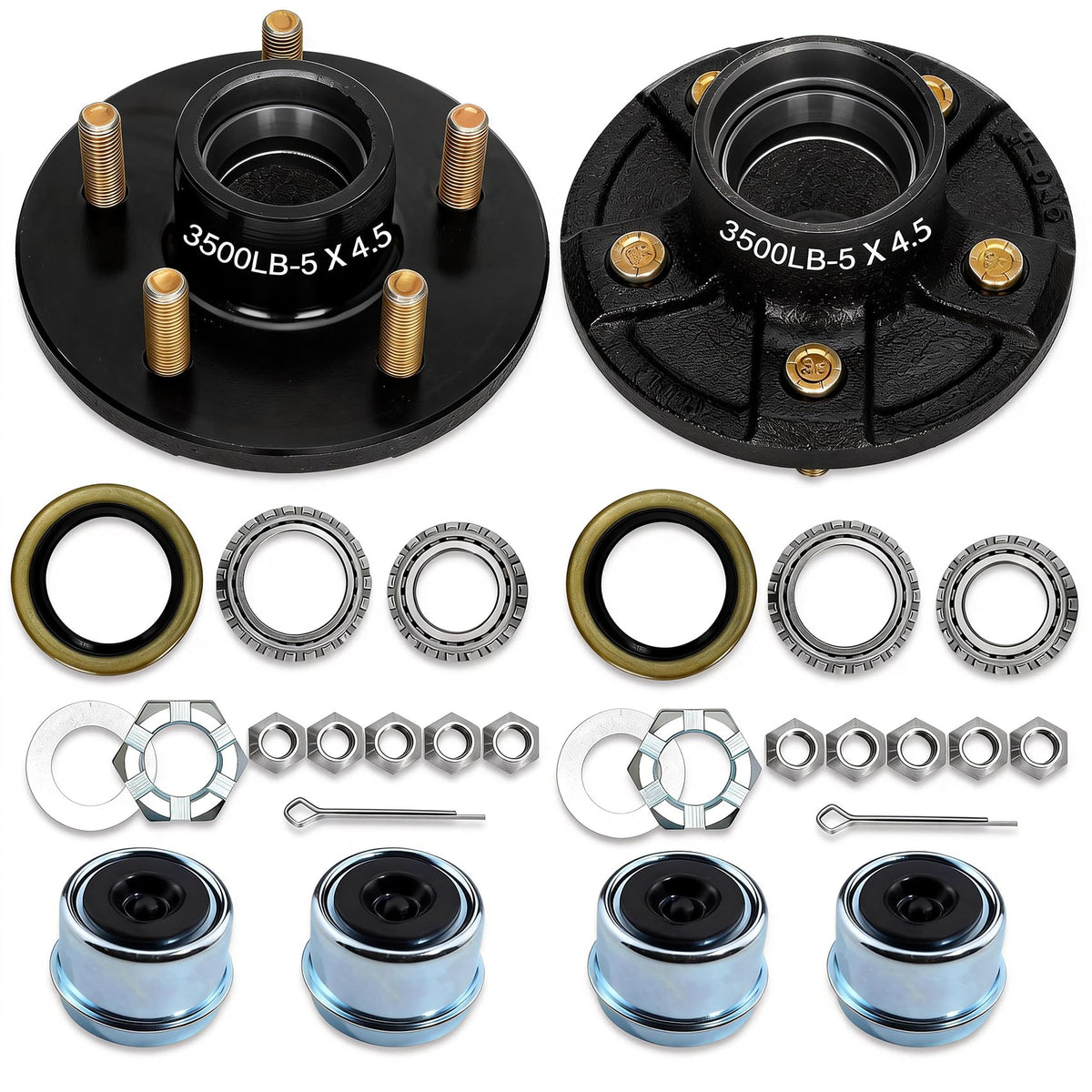 2 Sets 3500Lbs Axle Trailer Hub Kit 5 Bolt 4.5",5 Lug Trailer Hub Fit 1-1/16" to 1-3/8" Trailer Tapered Spindle,Boat Trailer Hubs 5 Lug,Trailer Wheel