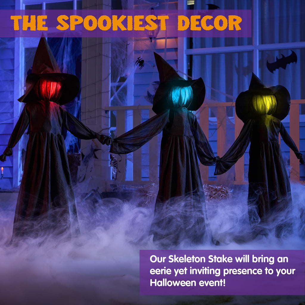 JOYIN Halloween Witch Decorations Outdoor Yard Stakes 3 Pack, 4.2 FT Multicolored Light Up Scary Flying Witch with Sound Activation, for Halloween