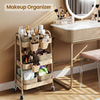 3-Tier Rolling Utility Cart with 4 Woven Baskets, Diaper Book Snack Cart, Storage Organizer for Nursery, Kitchen, Craft Room, Home SPA, Living Room