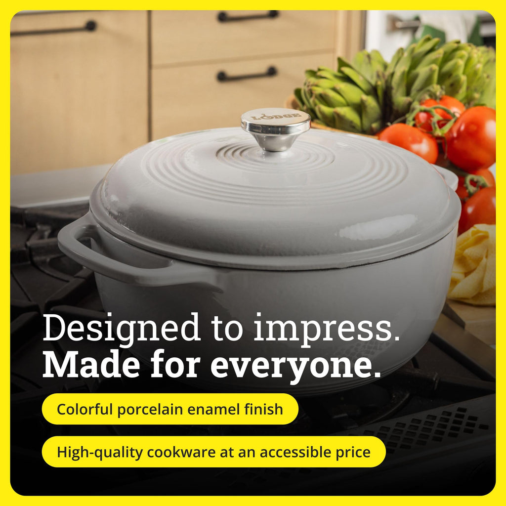 Lodge Essential Enamel Cast Iron Dutch Oven, 6 Quart, Oyster White