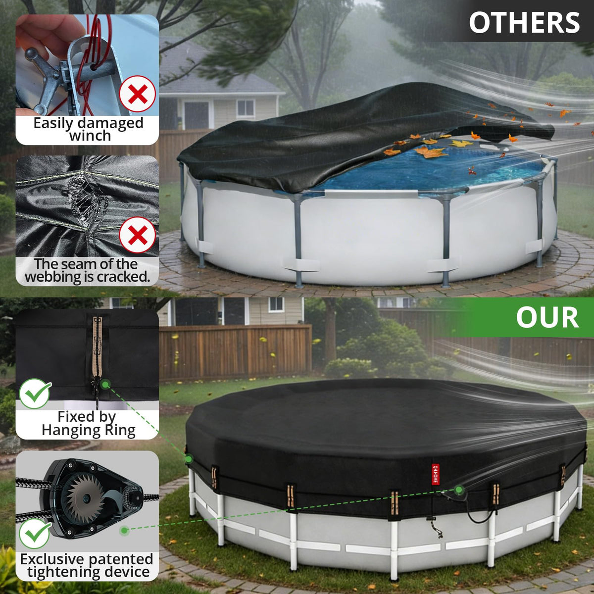 18ft Winter Pool Cover,Windproof Patented Ratchet&Heavy Duty Fabric