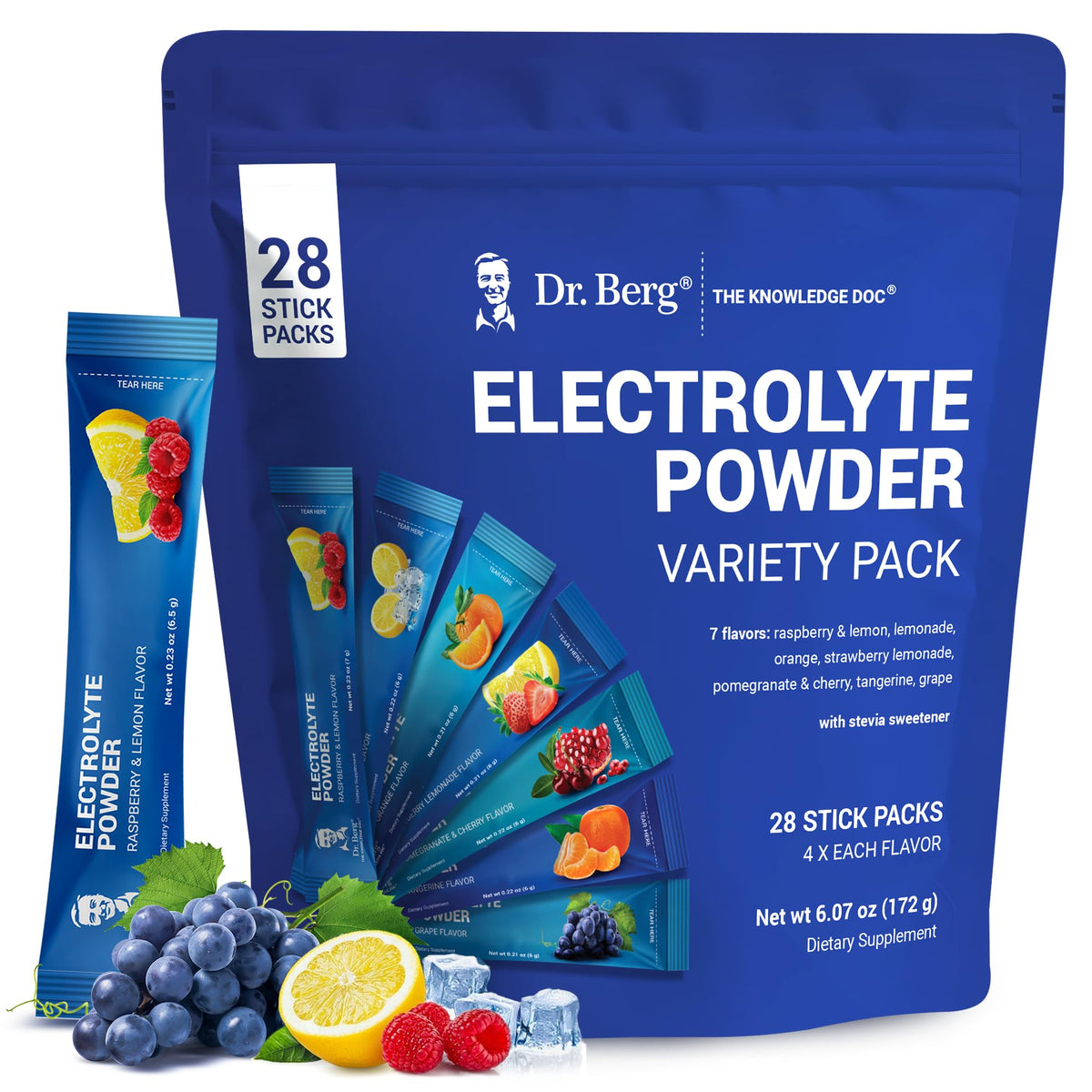 Dr. Berg Sugar Free Electrolyte Powder Packets (Variety Pack) - Daily Electrolyte Drink Mix - 28 Total Hydration Pouches Sugar Free - Keto