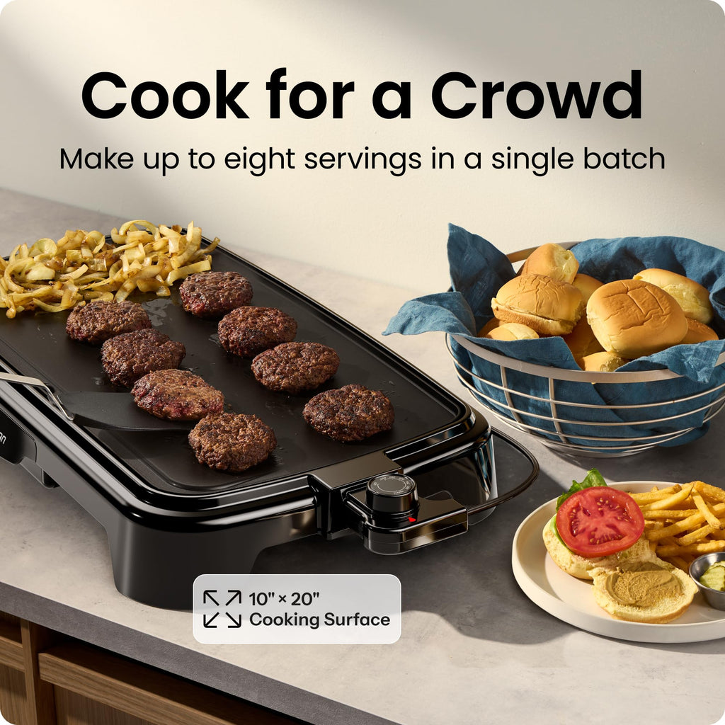 Chefman XL Electric Griddle with Removable Temperature Control, Immersible Flat Top Grill, Burger, Eggs, Pancake Griddle, Nonstick Extra Large