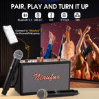 Karaoke Machine, Retro-Design Speaker with 2 Wireless Microphones for Adults & Kids, Portable Karaoke System for Home Party, Bluetooth/AUX/USB/TF/TWS