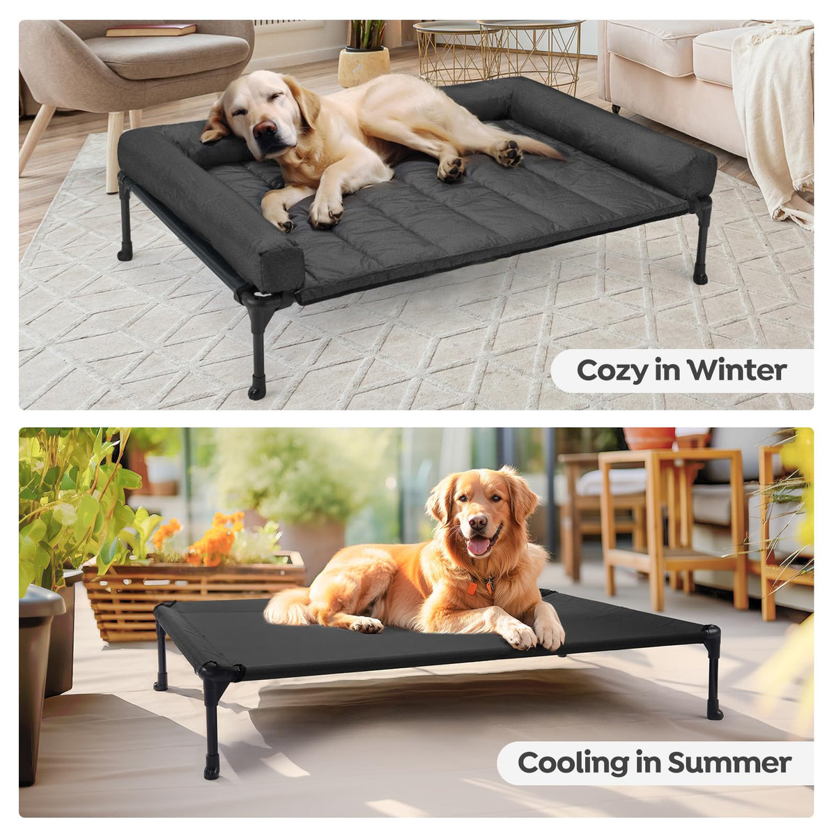 Veehoo Outdoor Elevated Dog Bed with Waterproof Bolster Cushion, Cooling