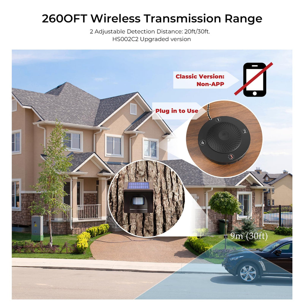 1/2 Mile Solar Wireless Driveway Alarm, 1 Receiver & 1 Sensor