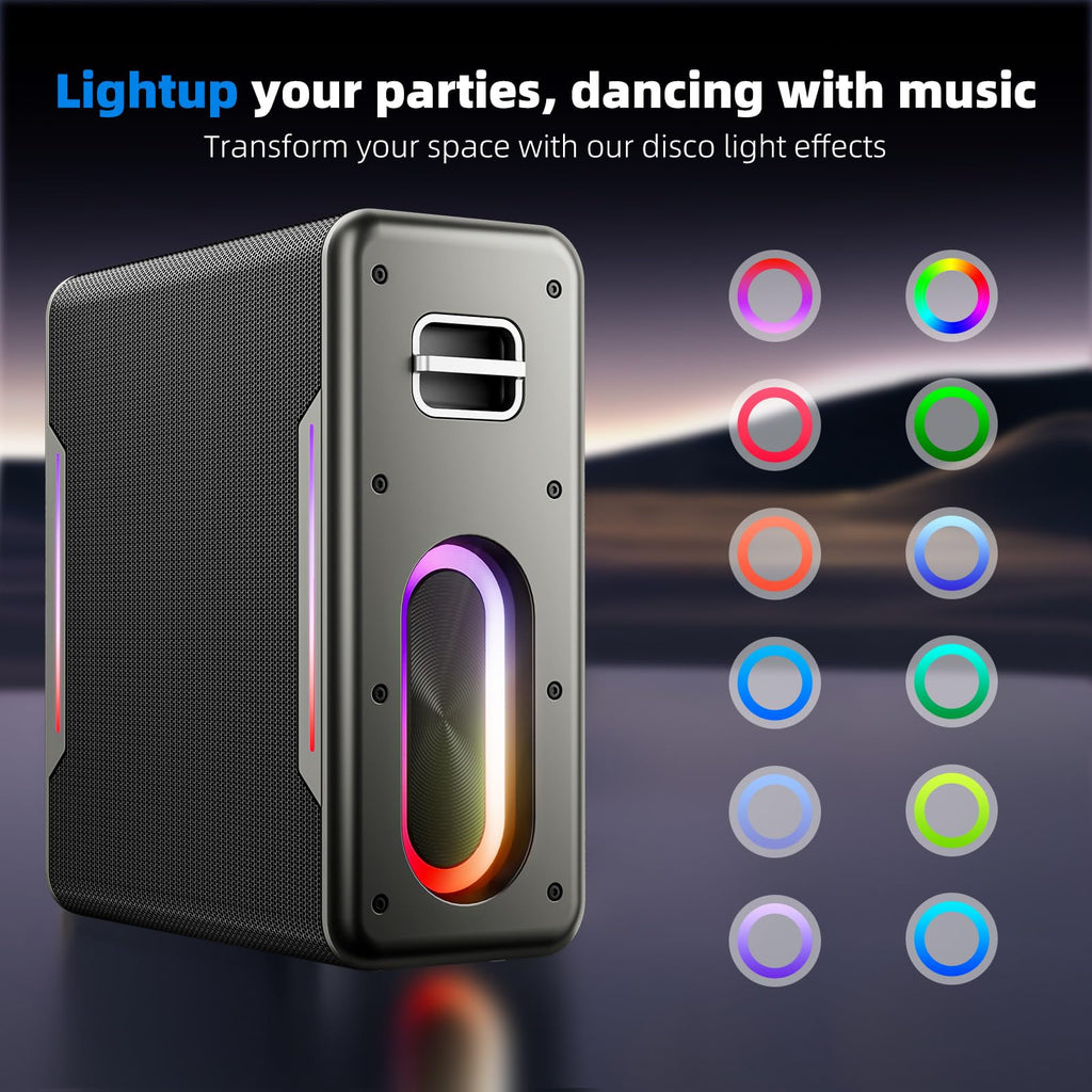 Portable Karaoke Machine, with 2 Wireless Microphones & LED Party Lights