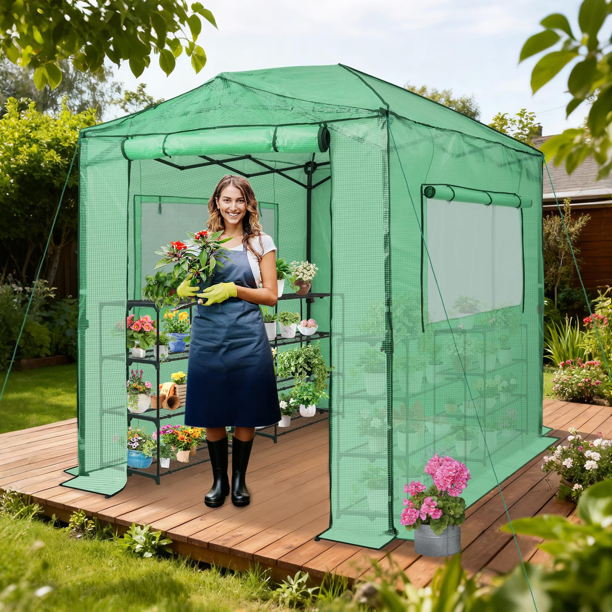 EAGLE PEAK 8x6 Easy Setup Pop Up Greenhouse, Clear/Green