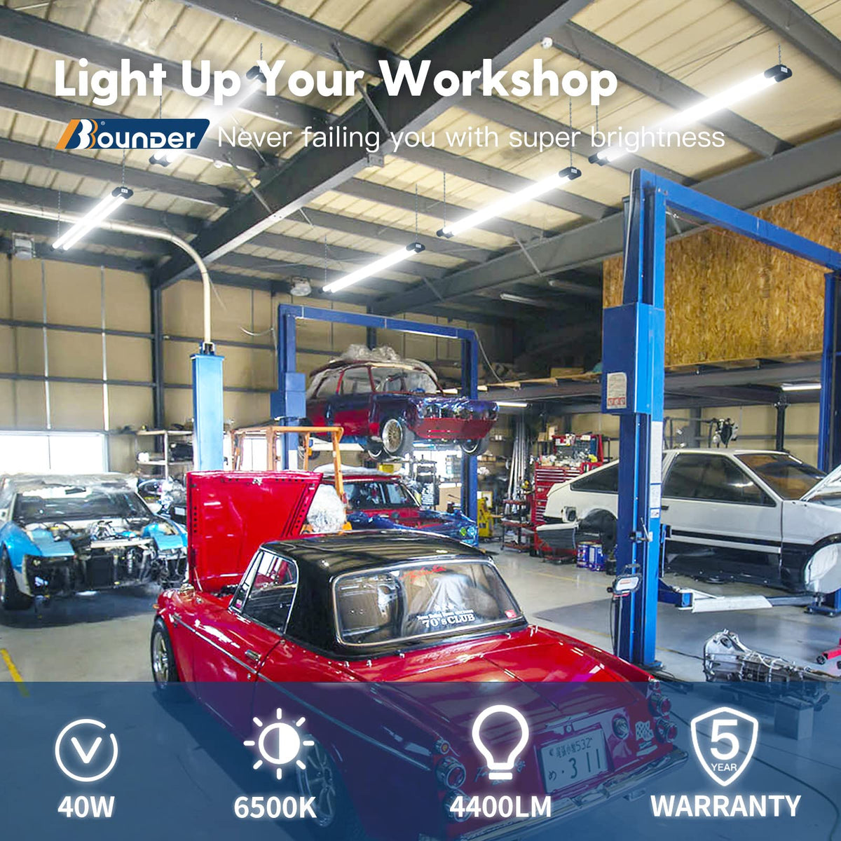 10 Pack 4FT LED Shop Light, 6500K, 40W=250W, 4400LM, 4 Linkable