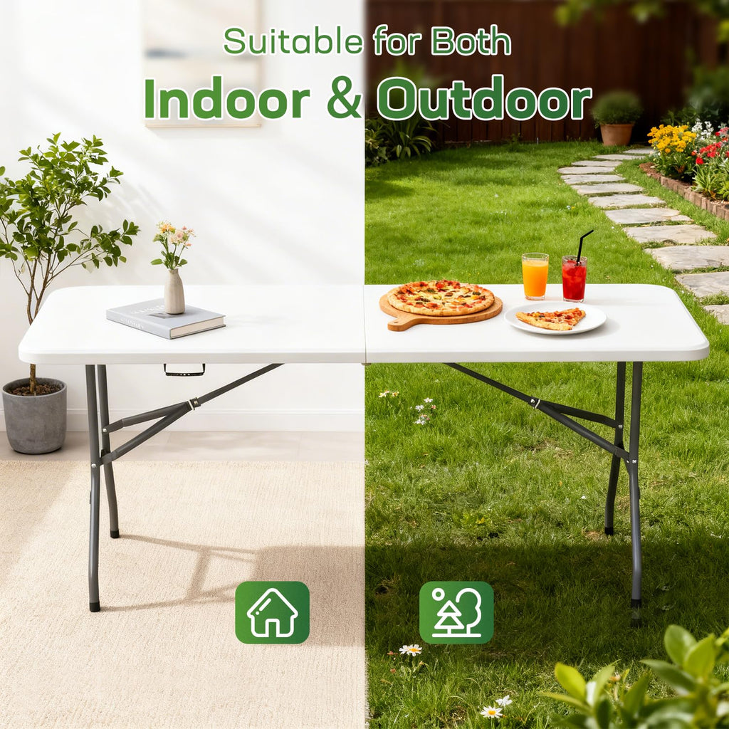 FDW | 6FT Folding Table | White | Portable Plastic Table