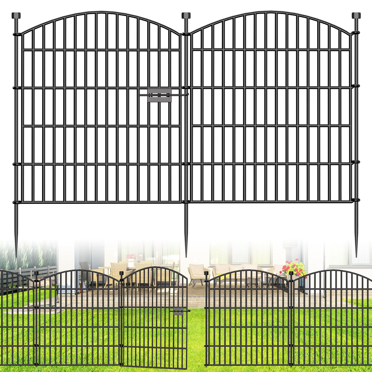 10 Panel No Dig Decorative Garden Fence with Gate 32"H x 23.6'L Dog Barrier