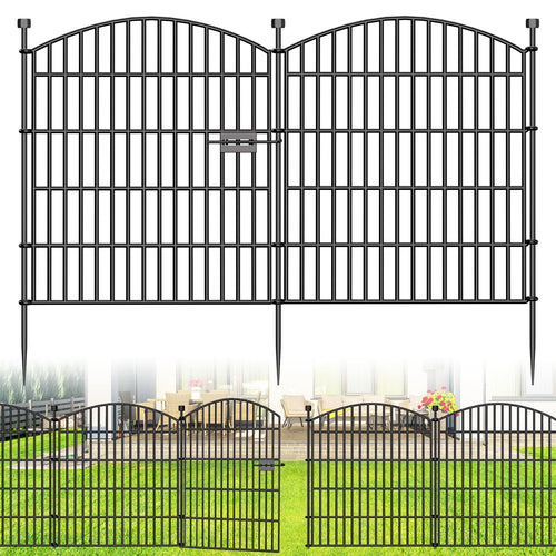10 Panel No Dig Decorative Garden Fence with Gate 32"H x 23.6'L Dog Barrier
