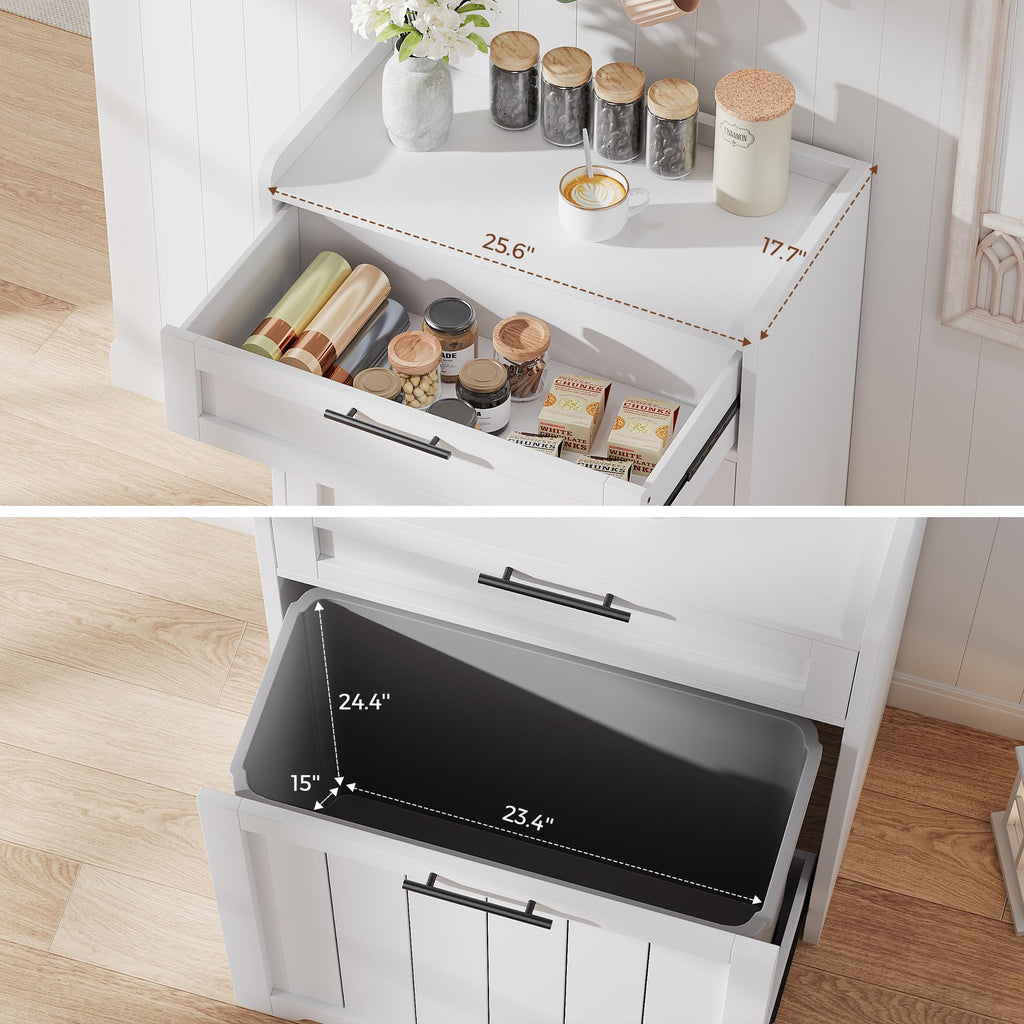 Pull Out Trash Can Cabinet, 2x13 Gallons Garbage Recycling Bin with Drawer