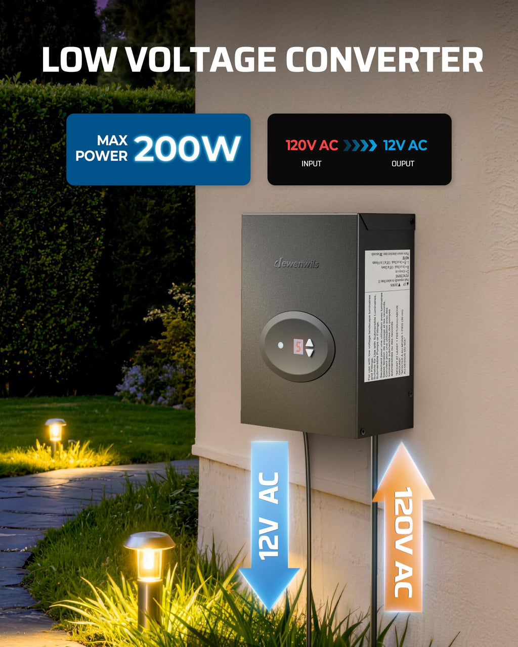 DEWENWILS 200W Low Voltage Landscape Transformer