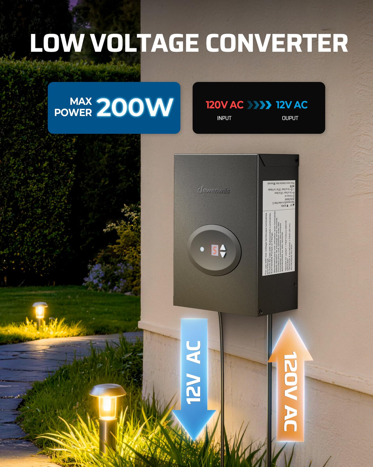 DEWENWILS 200W Low Voltage Landscape Transformer