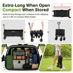 34" Extra Long Collapsible Wagon Cart, 360LBS Capacity, Black