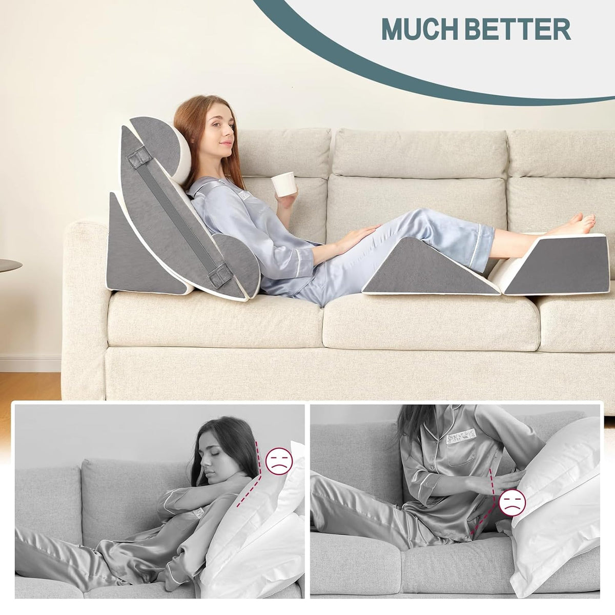 6pcs Orthopedic Bed Wedge Pillow Set for Sleeping, Post Surgery Foam for Body, Back and Leg Pain Relief Comfortable & Adjustable Support Pillows-Anti