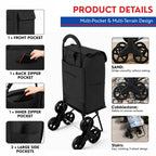 Shopping Cart, Super Loading Stair Climber 220 lbs Capacity, Grocery Foldable Trolley with Extra Large Shopping Bag Laundry Utility Cart with