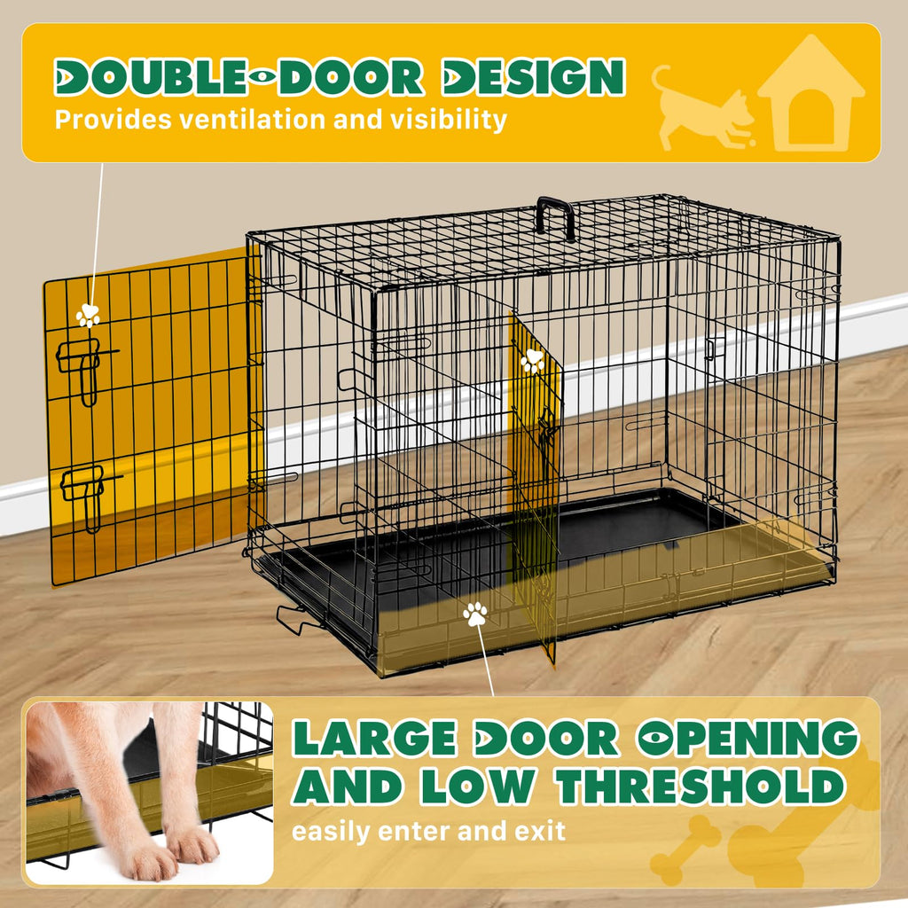 Large Dog Crate 42 Inch Foldable Double Door Dog Cage Pet Kennel