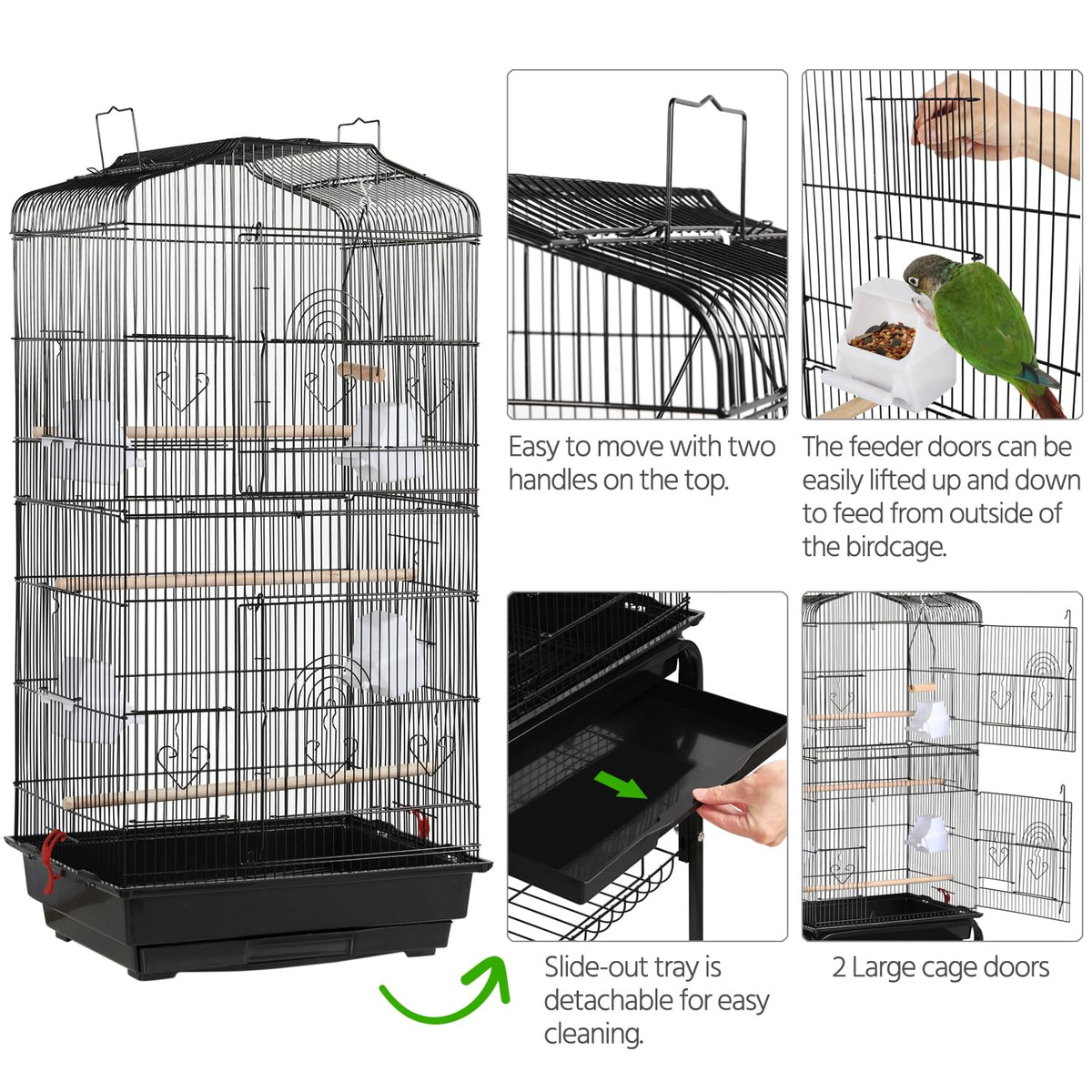 Yaheetech 64-Inch Open Top Bird Cage for Parakeets & Cockatiels, Black