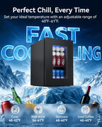 0.6 Cu.ft Beverage Cooler, Compressor Glass Door Mini Fridge 40-61°F Black