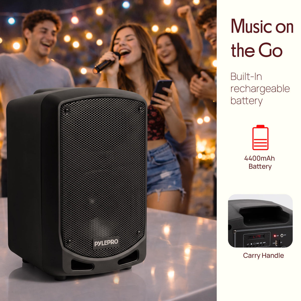 Pyle Portable Bluetooth PA Speaker System - Indoor Outdoor Karaoke Sound System w/Wireless Mic, Audio Recording, Rechargeable Battery, USB/SD Reader