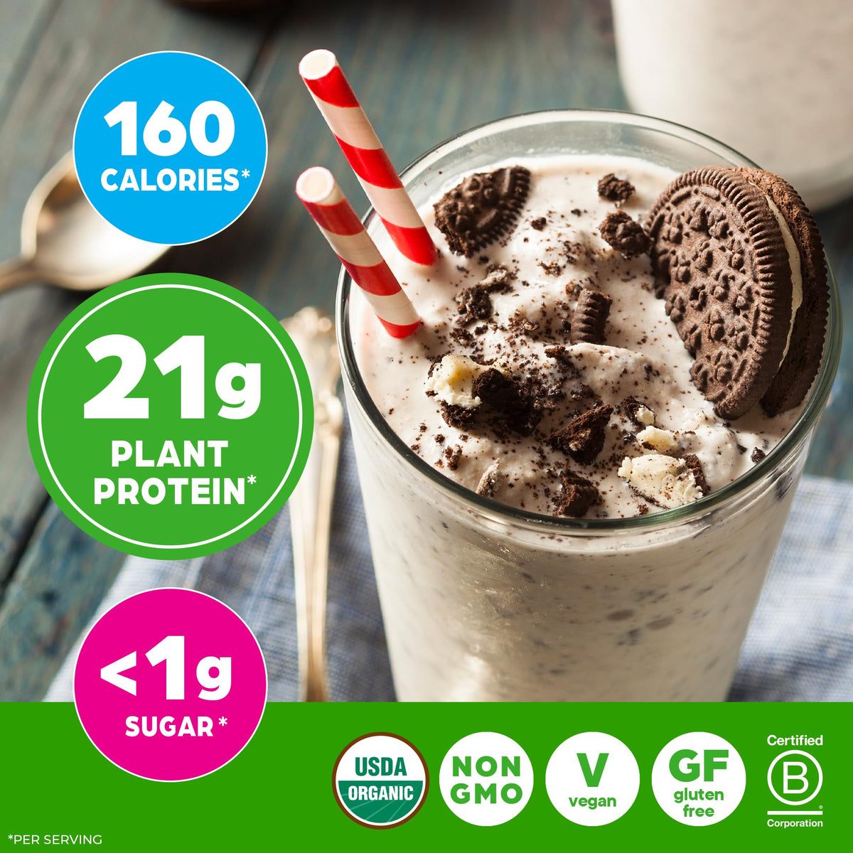 Orgain Organic Vegan 21g Protein Powder, Cookies & Cream, 2.03 lb